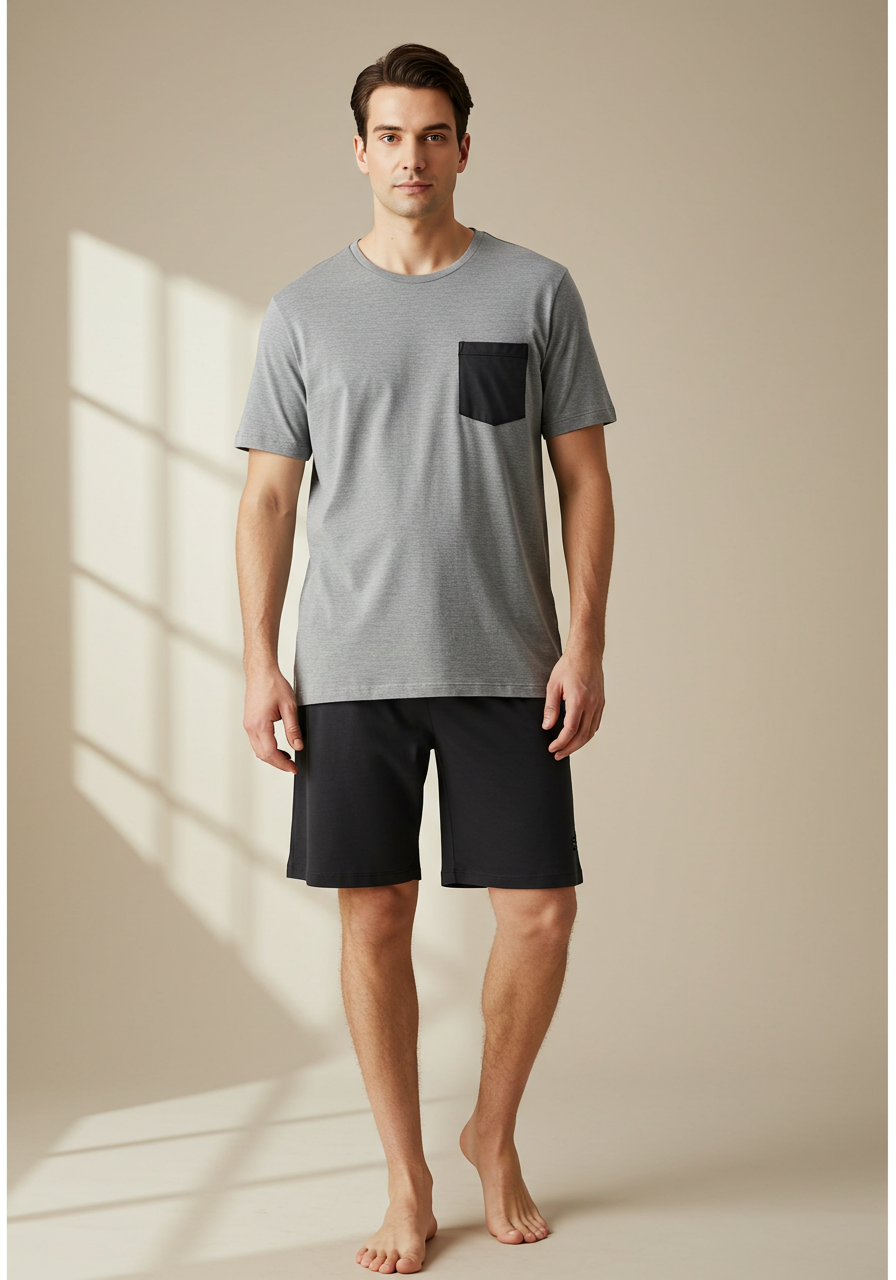 Conjunto Pijama Curto Masculino Adulto | Mesclado
