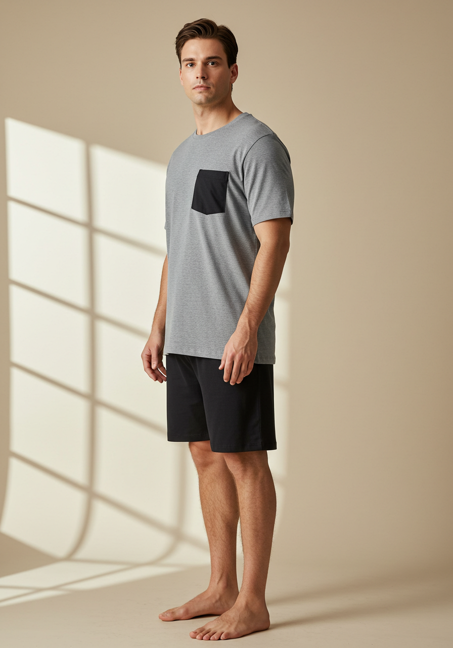 Conjunto Pijama Curto Masculino Adulto | Mesclado