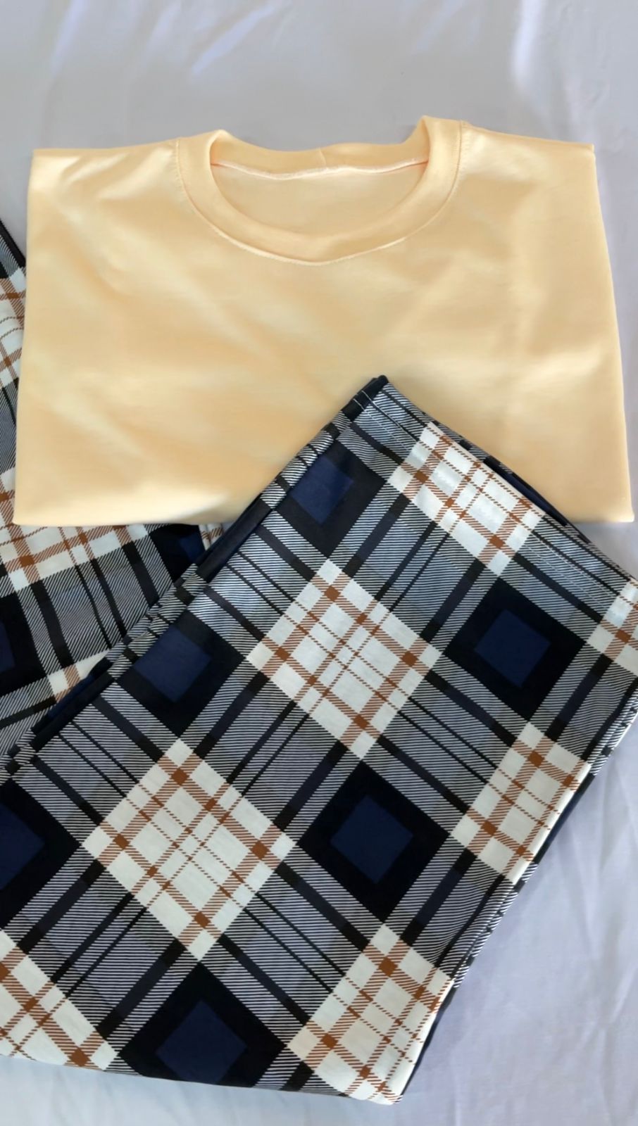 Conjunto Pijama Longo Feminino Adulto | Xadrez Azul