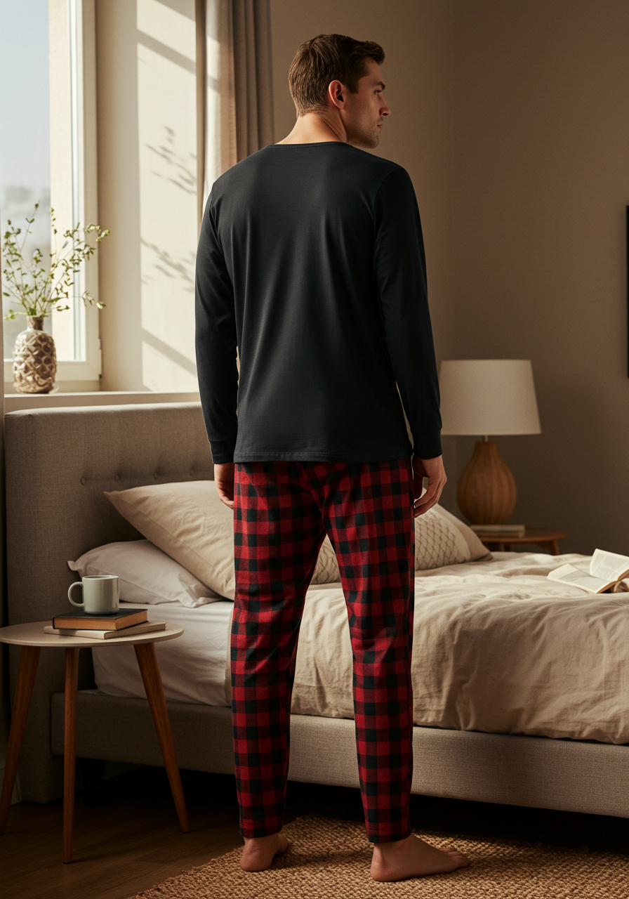 Conjunto Pijama Longo Masculino Adulto | Xadrez Vermelho
