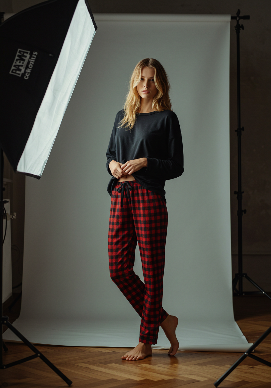 Conjunto Pijama Longo Feminino Adulto | Xadrez Vermelho