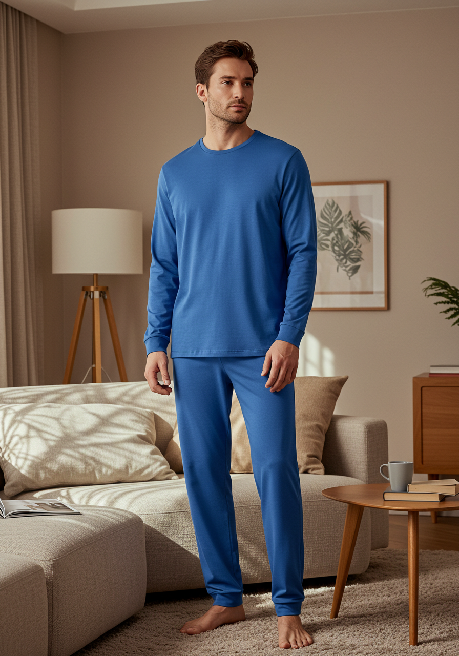 Conjunto Pijama Longo Masculino Adulto | Azul Cobalto