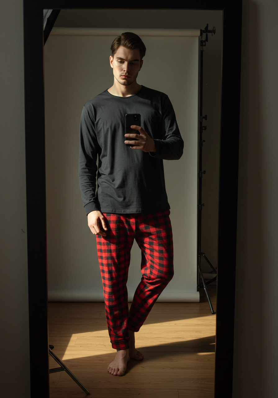 Conjunto Pijama Longo Masculino Adulto | Xadrez Vermelho