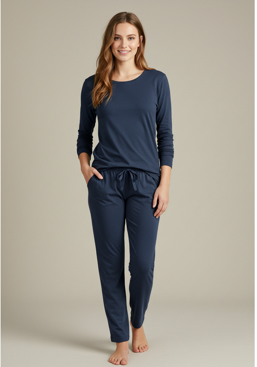 Conjunto Pijama Longo Feminino Adulto | Azul