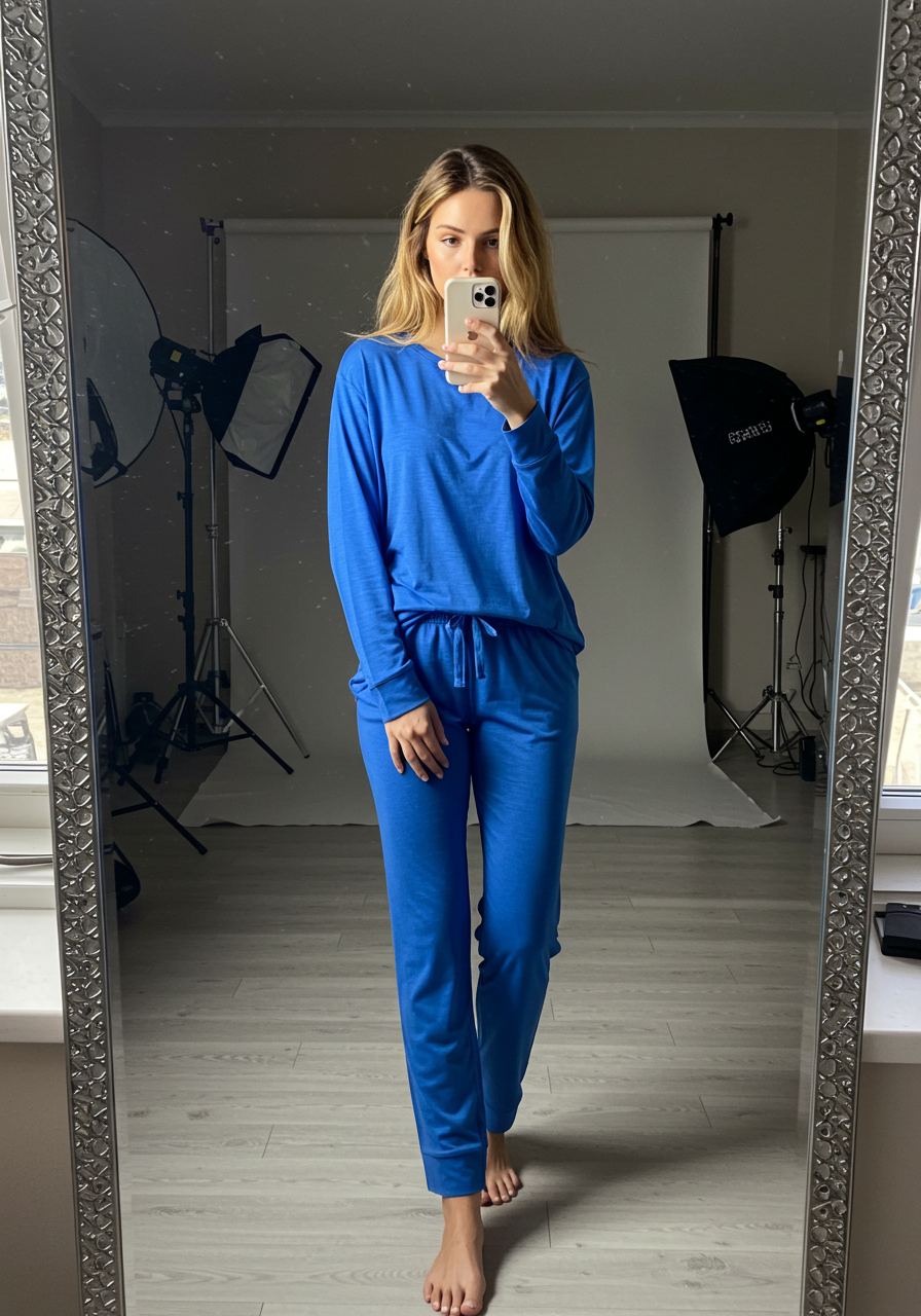 Conjunto Pijama Longo Feminino Adulto | Azul