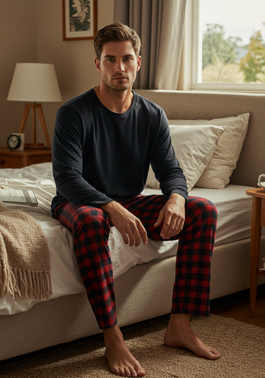 Conjunto Pijama Longo Masculino Adulto | Xadrez Vermelho
