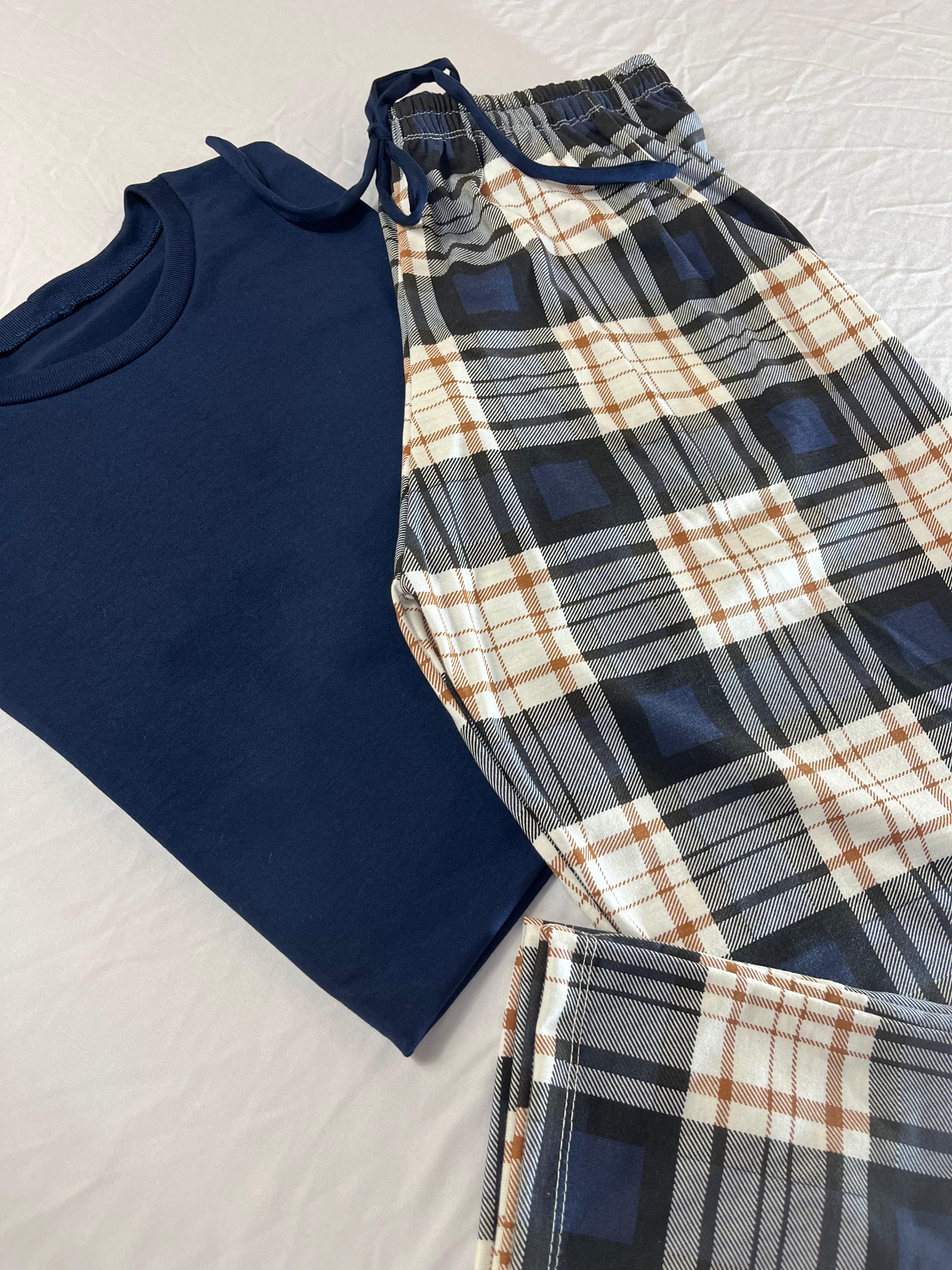Conjunto Pijama Longo Feminino Adulto | Xadrez Azul