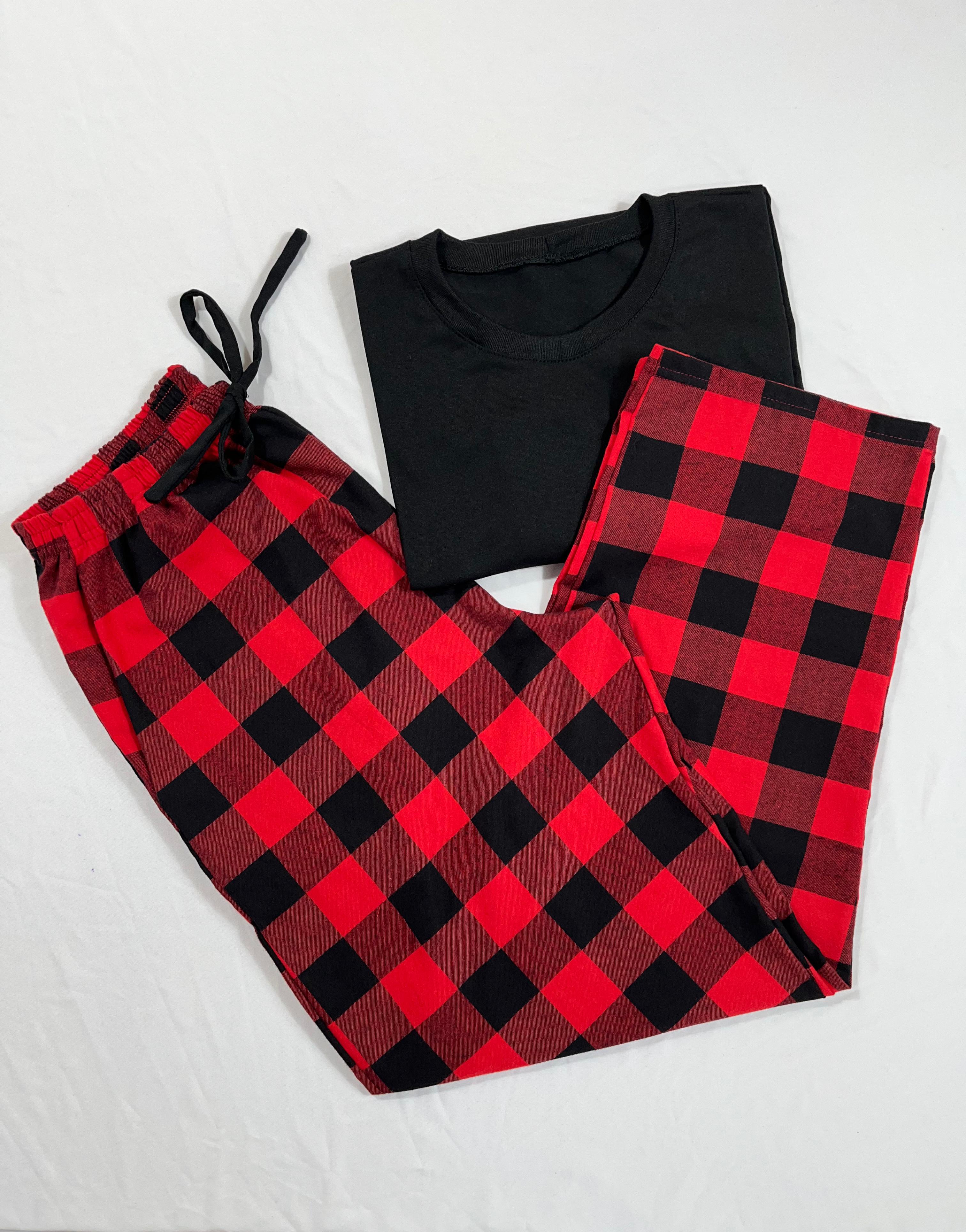 Conjunto Pijama Longo Feminino Adulto | Xadrez Vermelho