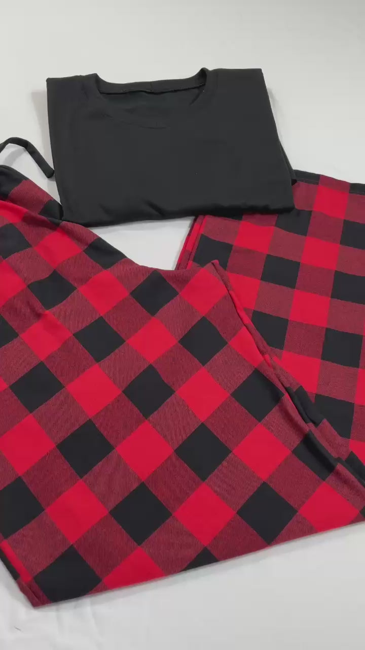 Conjunto Pijama Longo Feminino Adulto | Xadrez Vermelho
